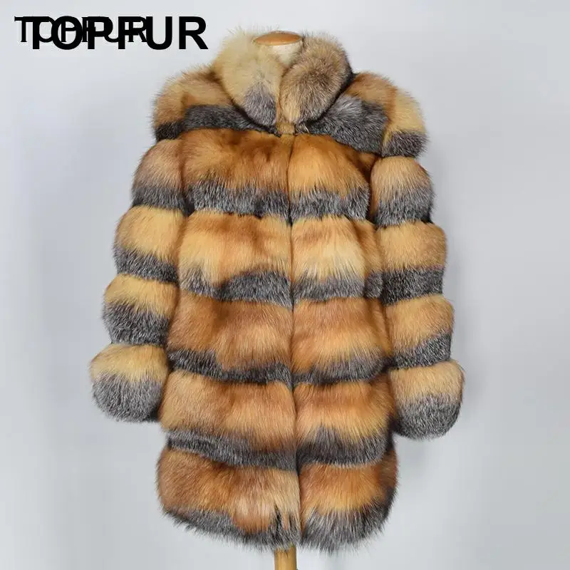 TOPFUR Новая роскошная зимняя женская шуба из натурального меха, Женская Толстая меховая кожаная куртка с воротником, натуральный золотой красный Лисий мех, шуба, верхняя одежда