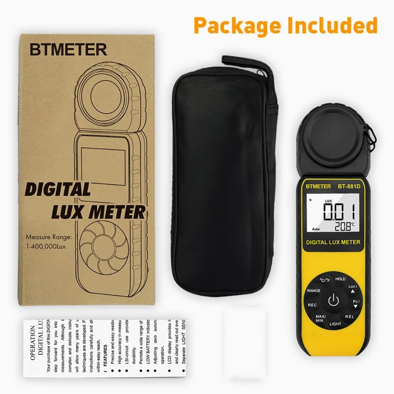 BTMETER фонарь измеритель 0 1 ~ 400000 люкс головка датчика вращается с Lux/FC ручной