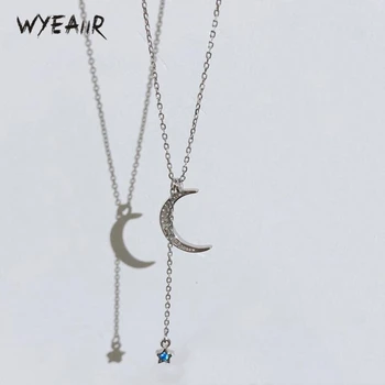 

WYEAIIR Rhinestone Moon Stars Simple Student Creativity Literature 925 Sterling Silver Clavicle Chain Female Necklace