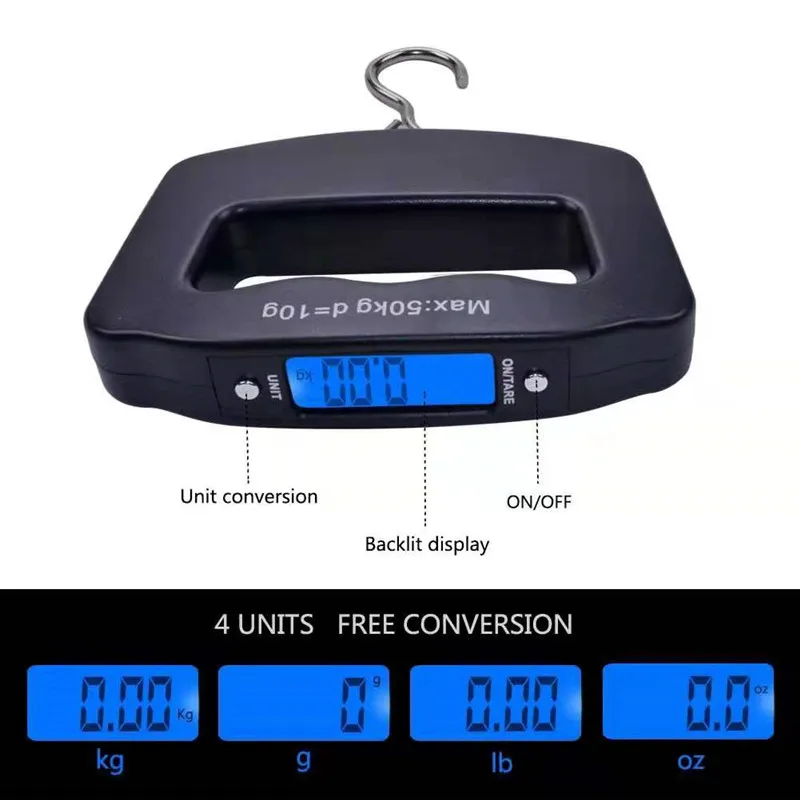 Negro Función de Tara Apagado Automático Báscula Digital Luxebell 50kg Balanza Portátil para Equipaje Viaje con Retroiluminado Azul 