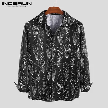 

INCERUN 2020 Men Shirt Printing Long Sleeve Vacation Button Vintage Casual Tops Street Style Brand Men Hawaiian Shirts Camisa