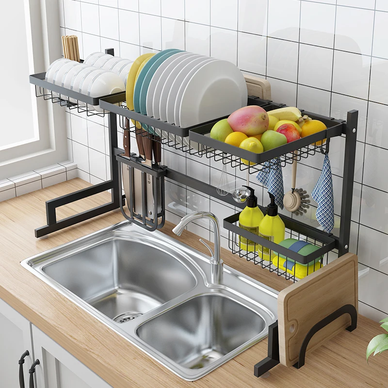 

Stainless Steel Sink Drain Rack Kitchen Shelf Two-story Floor Sink Sink Rack Dish Rack Kitchen Rack