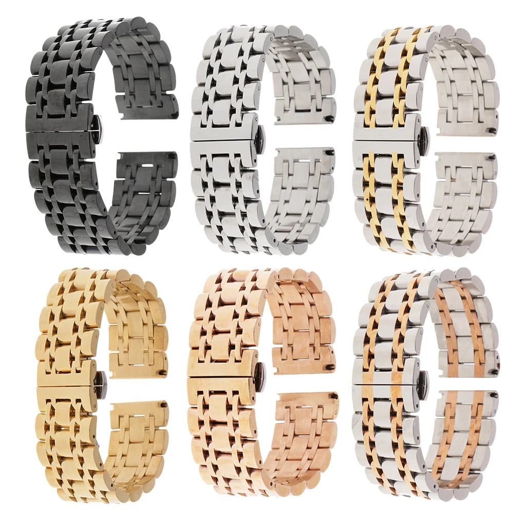 

Stainless Steel Wristatch Band Bracelet Strap with Button Butterfly Folding Clasp 22mm