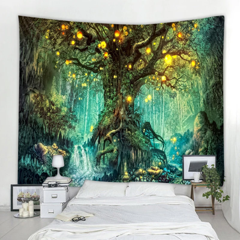 Tapestry Decor Forest life tree tapestry landscape wall hanging tapestry living room decoration lantern tree magic home decoration tap