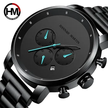 

Mens Watches Top Brand Luxury Black Quartz Watch Men Full Steel Chronograph Sport Wrist Watch Man Waterproof Relogio Masculino