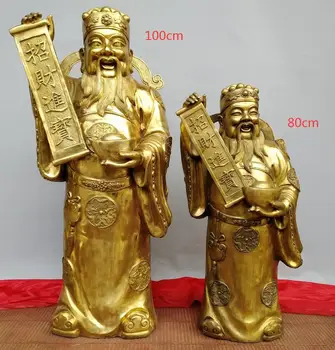 

wholesale price 100cm/80cm Chinese Pure Bronze FengShui Dragon Head YuanBao Mammon Money God Statue 25% off