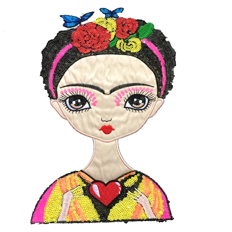 B WUYUCONG Новое поступление Frieda Artist Girl расшитая блестками железная заплатка для одежды цветочные женские нашивки с блёстками и аппликациями DIY Наклейка - Цвет: B
