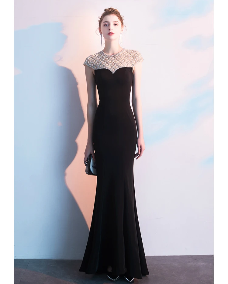 

Elegant Black Mermaid robe de soiree Luxury Crystal Beading Formal Long Evening Dresses 2019 Prom Party Dress Vestidos De Festa