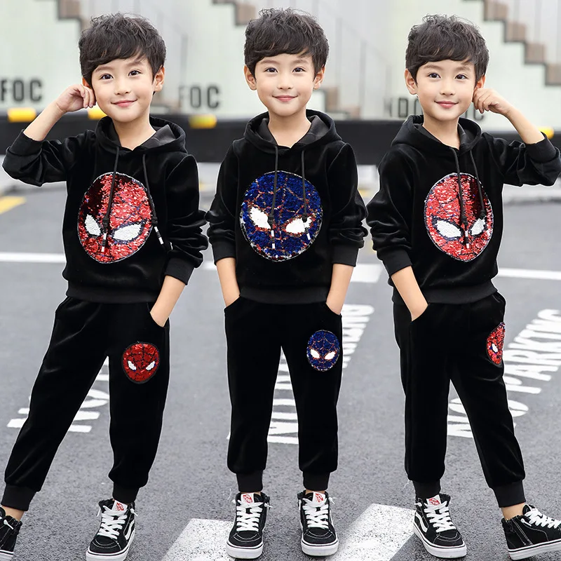 

BOY'S 2018 Autumn New Style Face Cartoon Gold Velvet Set Big Boy Handsome Long Sleeve Sports Hoodie