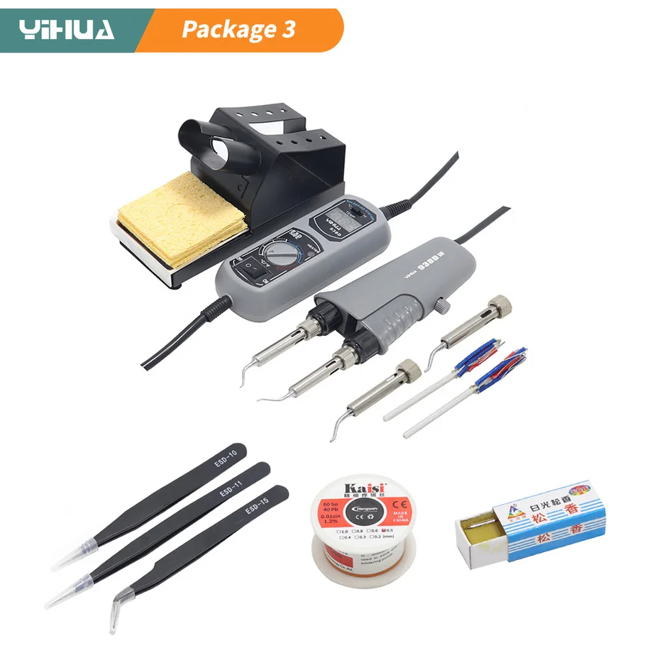 YIHUA 938D 110V / 220V EU US/GB/разъем АС портативный термопинцеты Мини паяльная станция