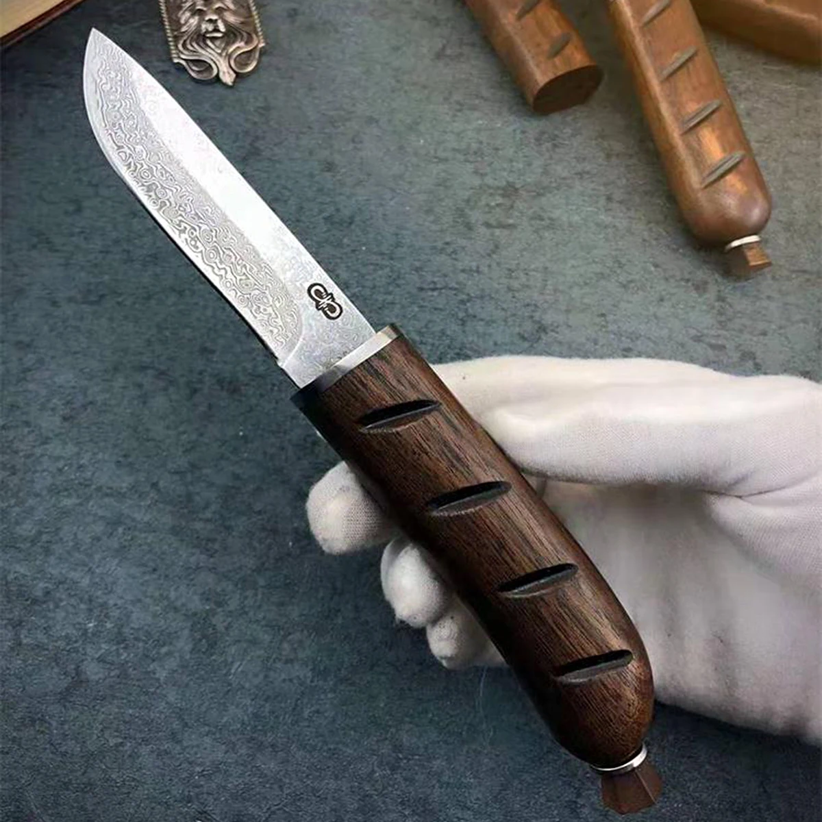 Дамасский нож с фиксированным лезвием, ручка из черного дерева, охотничьи ножи для выживания на открытом воздухе, походные портативные военные боевые Дайвинг многофункциональные EDC инструменты
