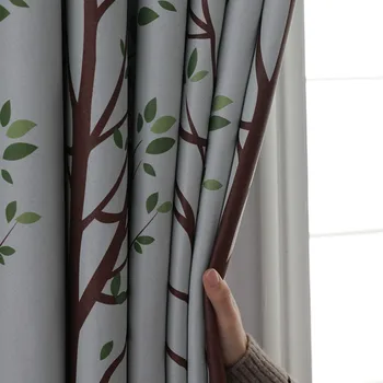 

Hot Sale New Black Silk Shading Cloth Printing Curtain Modern Minimalist Style Big Tree Curtain Finished Product