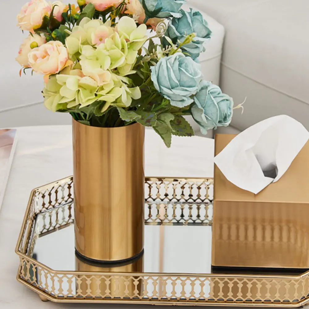 

1pc Square Fuit Plate Glass Fruit Bowl Metal Mirror Tray End Table Storage Container for Snack Home