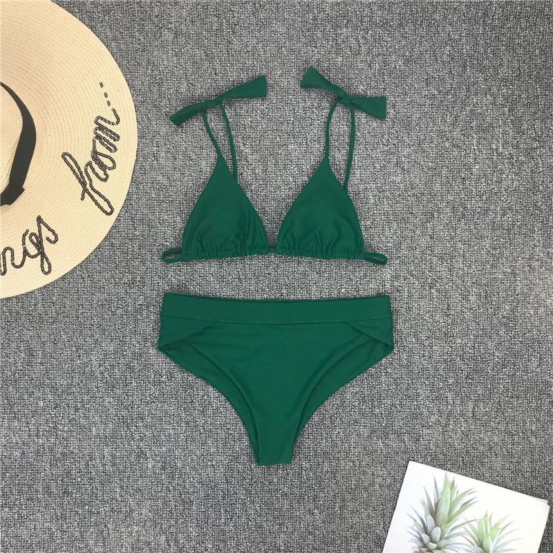 Women Swimsuit High Waist Solid Bikinis Set Summer Bathing Suit Female Beach Wear S-L Swimming Suit Female Triangle Bikini Sexy