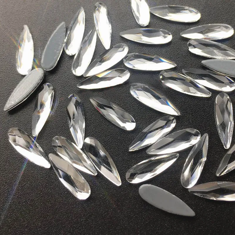 Crystal clear 2x6mm Специальная длинная Каплевидная форма Хрустальные стеклянные стразы с плоской обратной стороной с горячей фиксацией железа для украшения обуви сумки свадебное платье 2x6 мм - Цвет: Crystal clear 2x6mm
