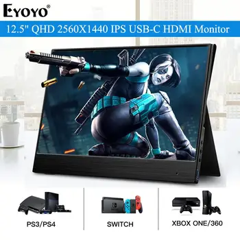 

Eyoyo EM12R Ultrathin 12.5" narrow border Type USB C screen 1440P IPS PS3 PS4 Switch Gaming portable monitor For PC Laptop Phone