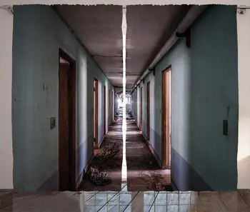 

Rustic Curtains Interior Hallway of a Korean Psychiatric Hospital Asylum Nostalgic Picture Print Living Room Bedroom Window