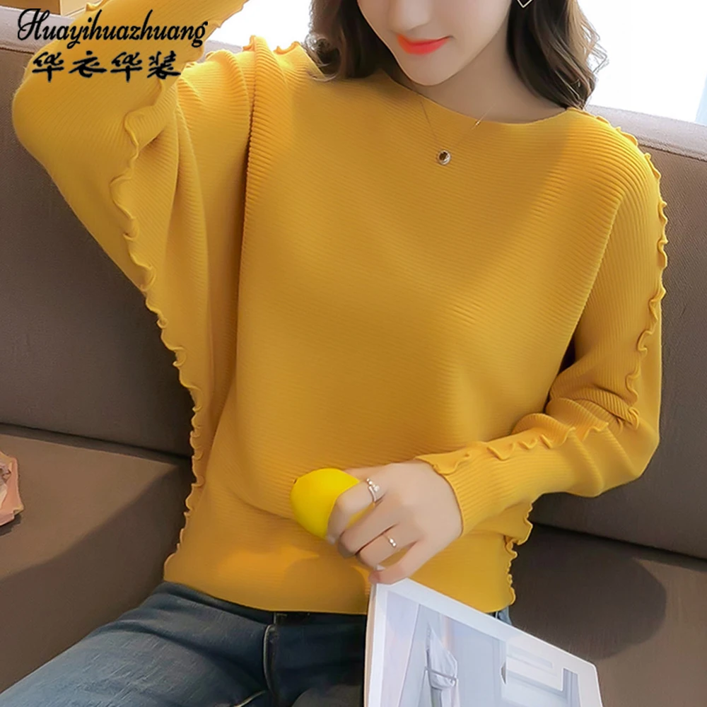 

2020 spring autumn womens knit pullover batwing shirt Hollow out long-sleeve One word collar neck sweater female sweaters