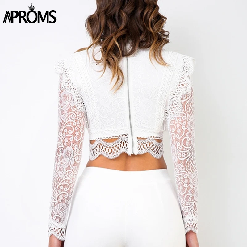 White Lace Blouse Shirt Long Sleeve Turtleneck OC0191