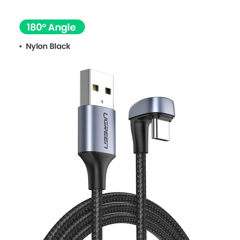 Nylon Grey Ugreen 3A usb type-C кабель для samsung S10 S9 Plus угол 180 ° Быстрая зарядка USB C кабель для nintendo Switch мобильный телефон USB шнур - Цвет: Nylon Grey
