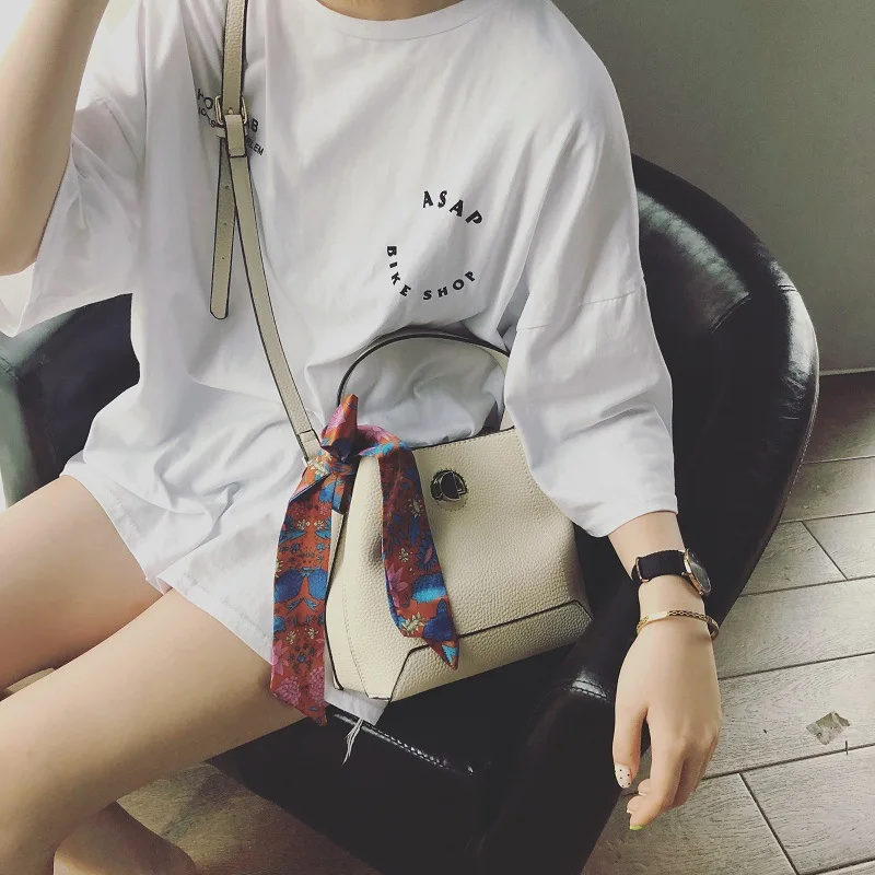 

JIULIN Korean Version Single Shoulder Inclined Bag Summer Harbor Wind Silk Scarf Bucket Bag Handheld Girl
