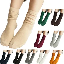 Japanese Style High School Girls High Socks Loose Solid Colors Double Needles Knitting Cotton Long Socks Women