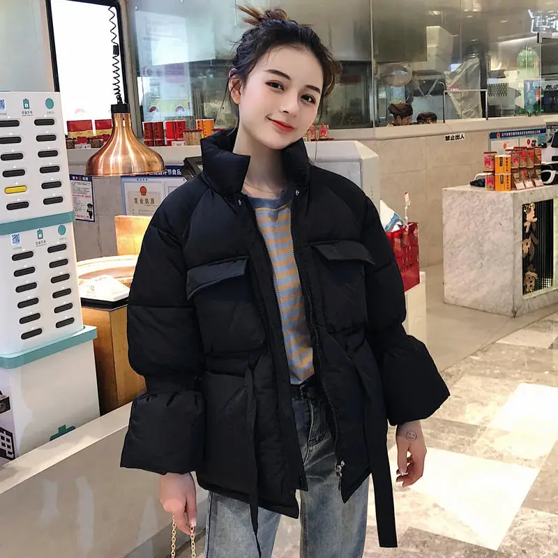Black Parkas Модные женские зимние куртки, парки, толстый теплый черный пуховик, хлопковое пальто для женщин, свободное, с подкладкой, одноцветное, BF, женское короткое пальто, Q2111 - Цвет: Black Parkas