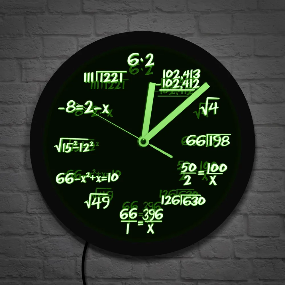 

Math Wall Clock With LED Neon illumination Math Formula Pop Equation Luminous Wall Hanging Watch Scicence Educational Kid Gift