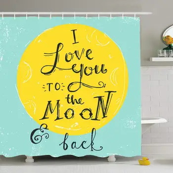 

Shower Curtain Set with Hooks 60x72 Love You Ampersand Twilight Moon Kid Back Hand Lettering Chalkboard Decoration Abstract I