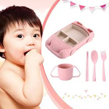 

Children Tableware Car Shape Bowl Cup Plates Baby Food Bamboo Baby Infant Sets Containers Training Feeding Fiber Dishes G4D4