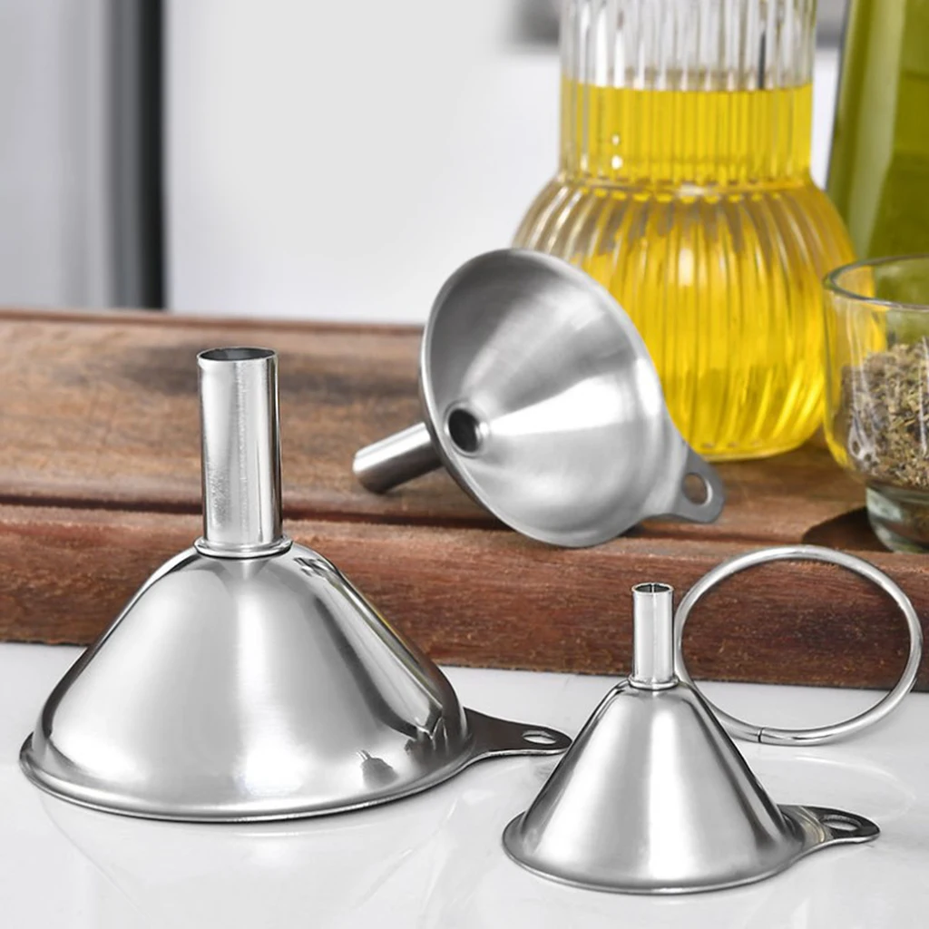 3 Piece Stainless Steel Kitchen Funnels for Filling Small Bottles Jars Flasks Containers