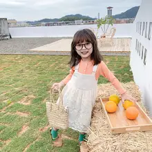 В Корейском стиле для девочек, платье В лоскутном стиле; сезон весна; Модная хлопковая кружевной жилет для девочки, платья на возраст 1-7 лет PP946