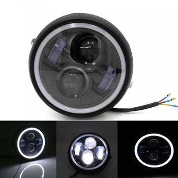 

Retro 6.5 LED Motorcycle Headlight Headlamp Bracket Angel Ring Hi&Lo Beam Bulb for Harley Sportster Cafe Racer Bobber