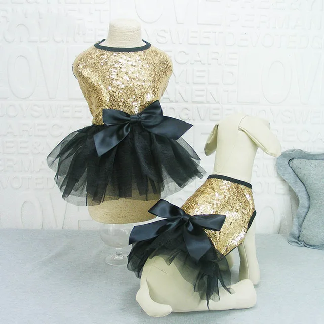 Bling Dog Dress with Sequins Ribbon Bows for Small Dogs Puppy Tutu Skirt Luxury Princess Wedding Dress Summer Dog Clothes