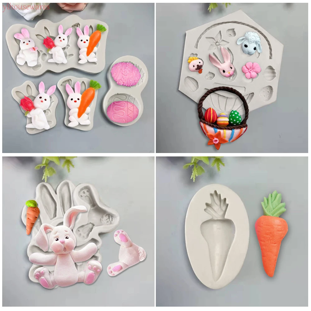 Easter Fudge Chocolate Chip Cookie Mold DIY Cake Decorating Baking Supplies 3D Rabbit Radish Silicone Resin Pendant Making Tool | Дом и сад