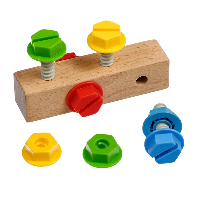 Screw Block Toy Kids Wooden Manipulative with Screws and Nut Fun Fine Motor Development Activity Toys Matching Game for Boy Girl 1