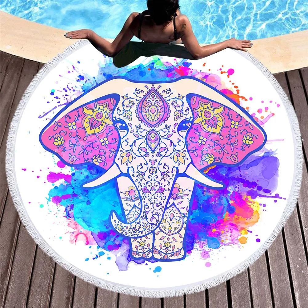 

Europe And America Circle Elephant 150 Cm Beach Towel Superfine Fibre Digital Printing Beach Bath Towel
