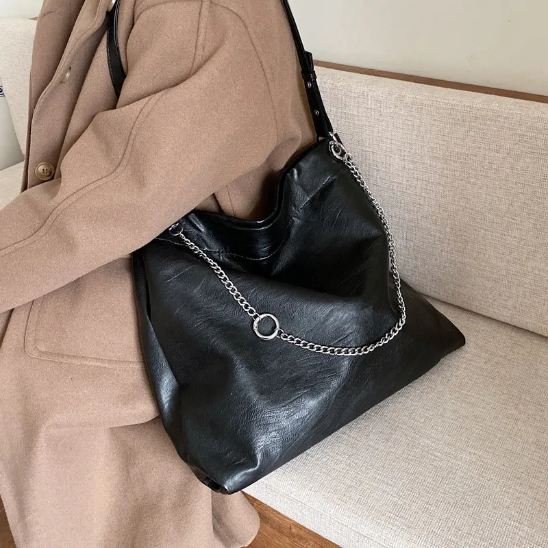 Женская сумка большой емкости из мягкой искусственной кожи женские большие сумки с цепочкой дизайнерские женские сумки через плечо bolsas черные сумочки для покупок