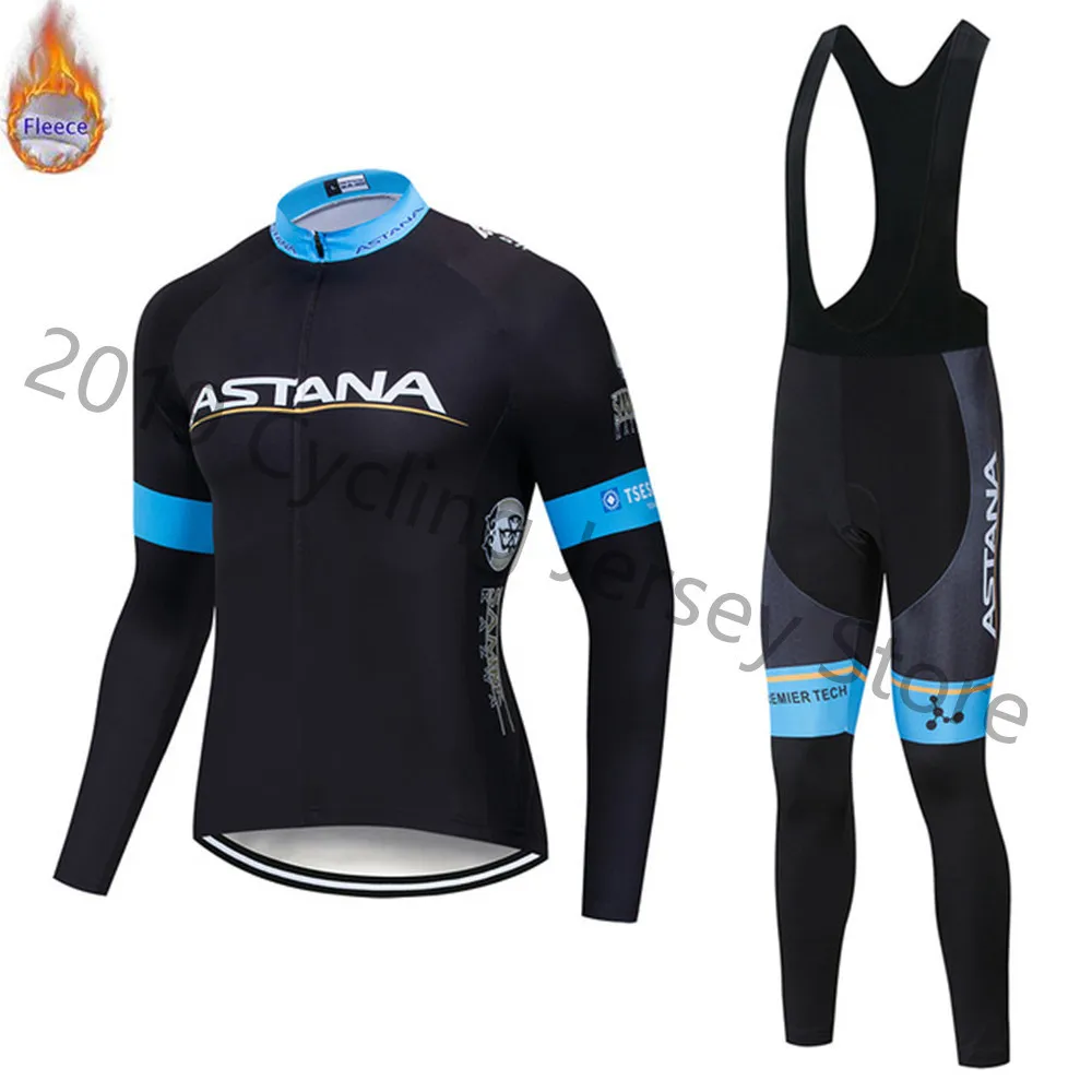 Pro team ASTANA Winter Thermal Fleece Long Clothes Set Men New Cycling Jersey Bib Bike Bicycle Ropa Ciclismo Bike Clothing