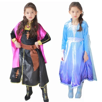 

2020 New Anna Dress For Girls Elsa 2 Princess Cosplay Costume For Kids Halloween Dress Up Party Vestidos Children Girls Clothes