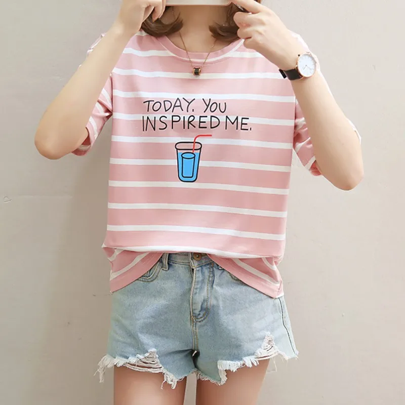 Женская летняя повседневная футболка с коротким рукавом и круглым вырезом