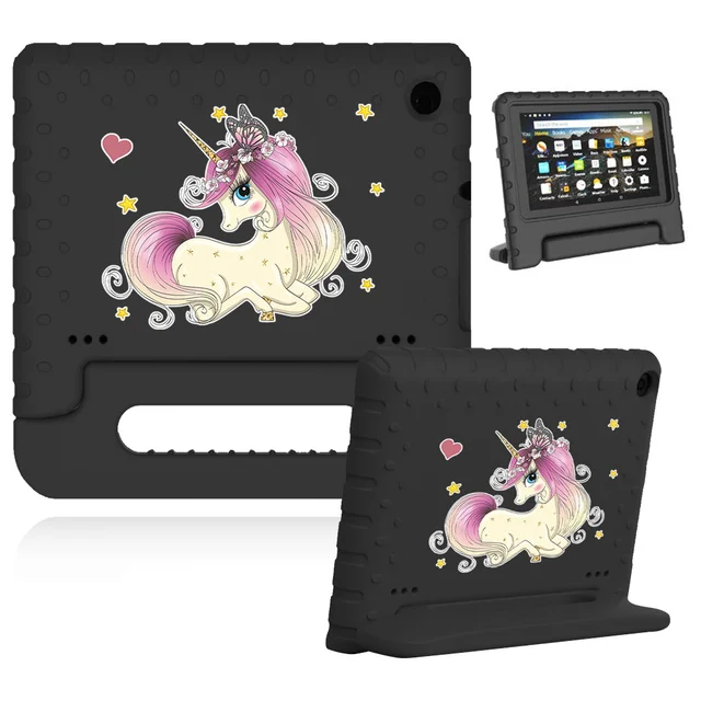 Cute Cartoon Kids Cover for Fire 7 (5th 7th 9th Gen)/HD 8 Tablet Handle Stand Funda Case for Fire HD 8 Plus (10th Gen 2020) 4.black case-pretty
