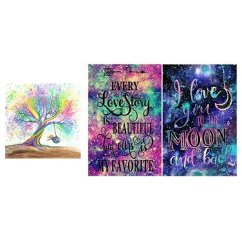 

3 set Diy Diamond Painting Cross Stitch - 1 set "Painted Swing Tree" & 2 set "Love story pattern"
