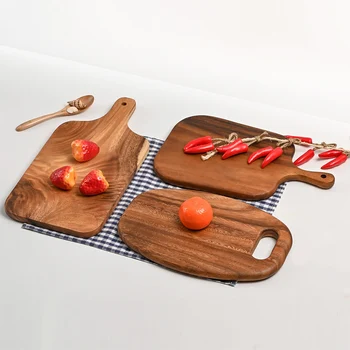 

Acacia wood pizza tray round dish with handle creative breadboard western oval tray wooden tableware