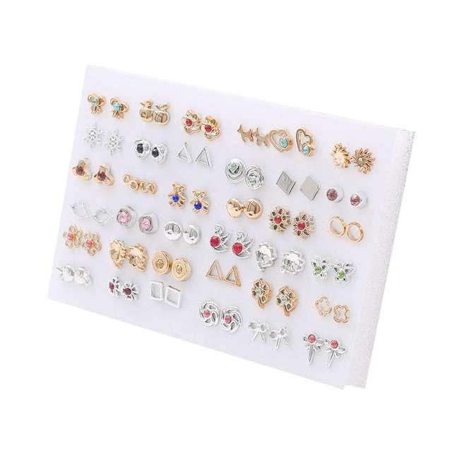 Randomly Mixed Silver Color Women Butterfly Bowknot Flower Heart Small Plastic Stud Earrings Sets For Girl Jewelry Part