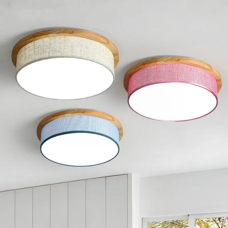 

Warm Cloth LED Study Light Nordic Wooden Bedroom Ceiling Lamp Round Creative Simple Small Living Room Ceiling Lamp LB12516