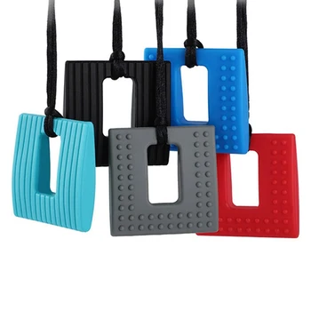 

Baby Teething Pendant Square Textured Chew Necklace Silicone Teether Chewelry Sensory Therapy Toys Autism ADHD Teeth Molar Rod