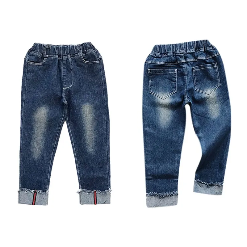 Осенние джинсовые штаны для маленьких детей, длинные штаны с эластичной резинкой на талии для малышей, брюки, джинсовые штаны для девочек