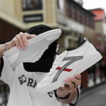 

New Outdoor Fashion Air mesh Men Casual Shoes Leather Summer Breathable Holes Breathable Brand Flats Shoes for Men big size 46 5