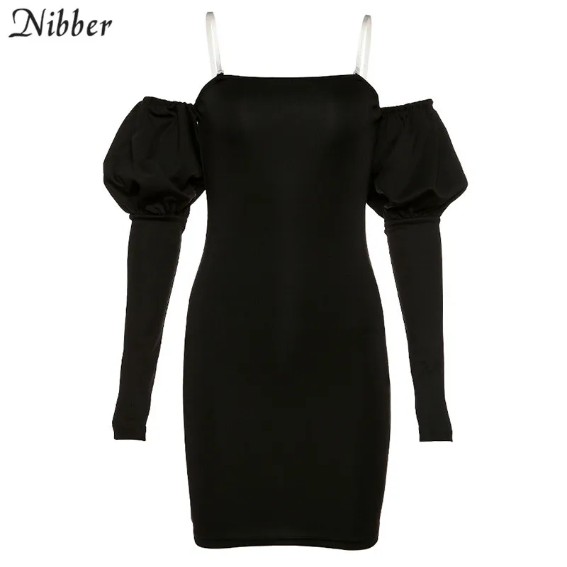 NIBBER сексуальное элегантное облегающее платье на бретельках, Платья для вечеринок, новые модные офисные черные женские платья с длинным рукавом на весну - Цвет: Черный